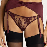 Coco de Mer Camellia Suspender Knicker (Sienna) - Red Lace Panty with Suspender | Avec Amour Luxury Lingerie