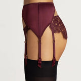 Coco de Mer Camellia Suspender Knicker (Sienna) - Red Lace Panty with Suspender | Avec Amour Luxury Lingerie