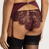 Coco de Mer Camellia Suspender Knicker (Sienna) - Red Lace Panty with Suspender | Avec Amour Luxury Lingerie