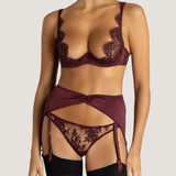 Coco de Mer Camellia Suspender Knicker (Sienna) - Red Lace Panty with Suspender | Avec Amour Luxury Lingerie