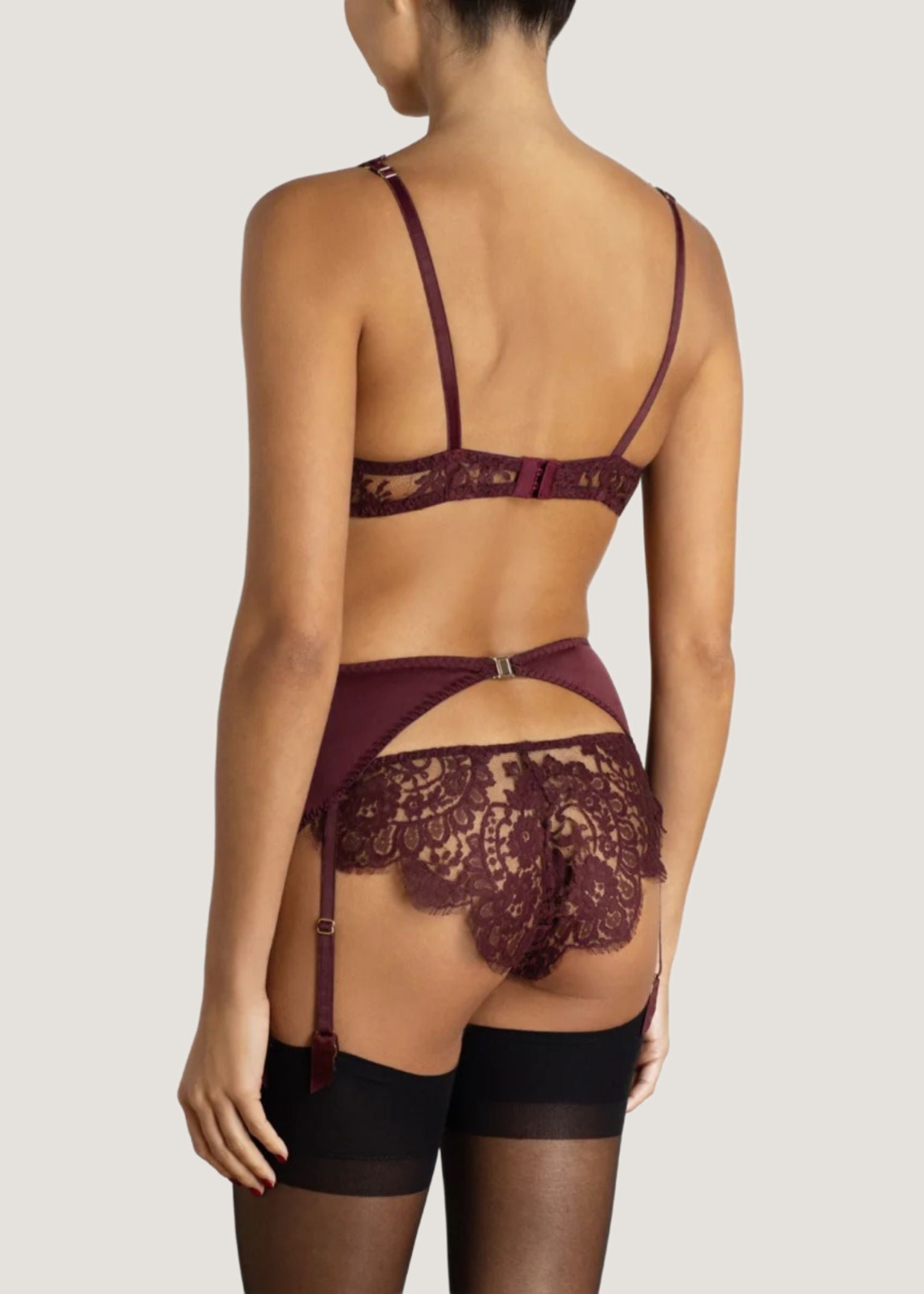 Coco de Mer Camellia Suspender Knicker (Sienna) - Red Lace Panty with Suspender | Avec Amour Luxury Lingerie