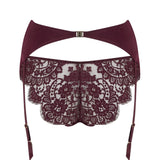 Coco de Mer Camellia Suspender Knicker (Sienna) - Red Lace Panty with Suspender | Avec Amour Luxury Lingerie