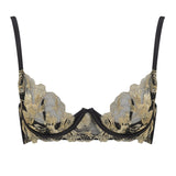 Coco de Mer Aria Plunge Bra Underwire Gold Embroidery - Luxury Lingerie