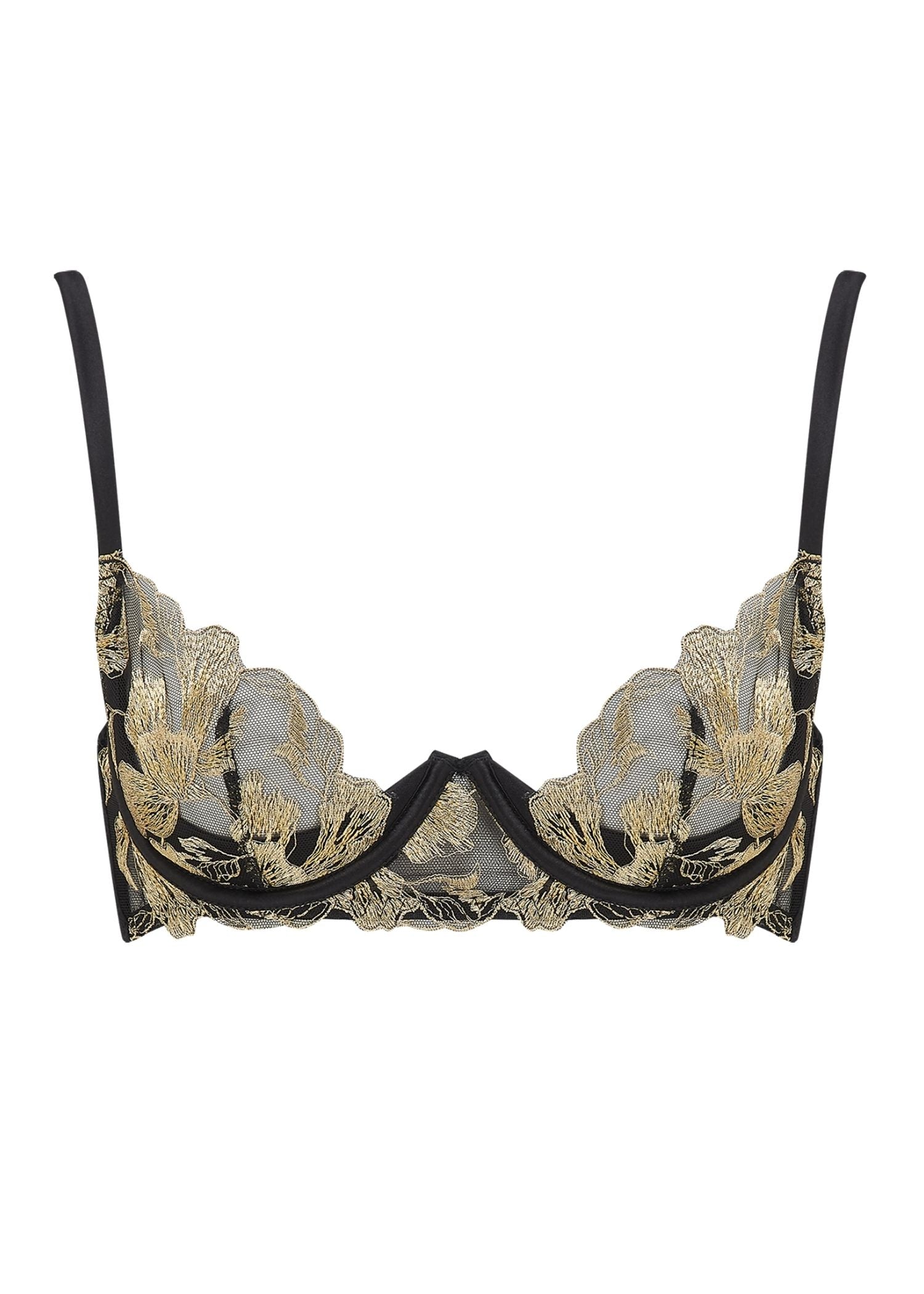 Coco de Mer Aria Plunge Bra Underwire Gold Embroidery - Luxury Lingerie