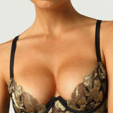 Coco de Mer Aria Plunge Bra Underwire Gold Embroidery - Luxury Lingerie