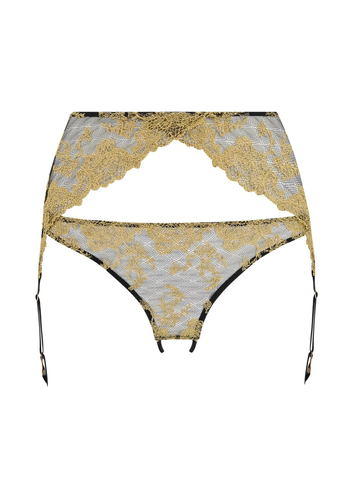 Coco de Mer Olympia Suspender Open Knicker (Black/Gold) | Avec Amour Luxury Sexy Lingerie