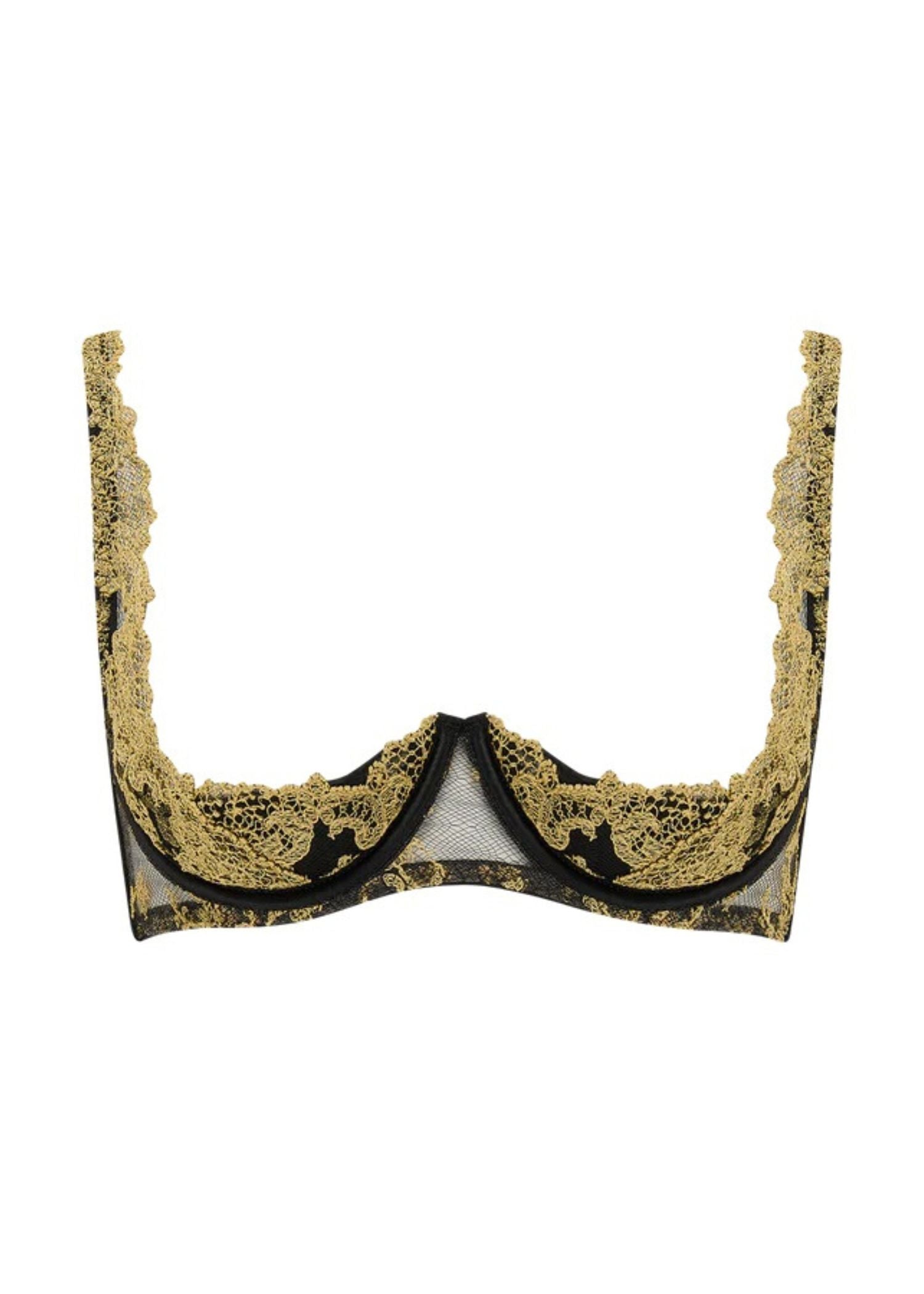 Coco de Mer Olympia Quarter Cup Bra (Black/Gold) | Avec Amour Luxury Sexy Lingerie