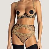 Coco de Mer Olympia Quarter Cup Bra (Black/Gold) | Avec Amour Luxury Sexy Lingerie