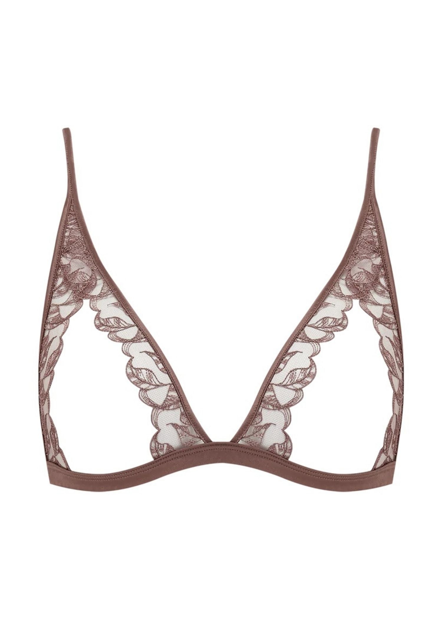 Coco de Mer Paeonia Triangle Open Bra - Taupe Lace - Cupless Bralette | Avec Amour Sexy Lingerie