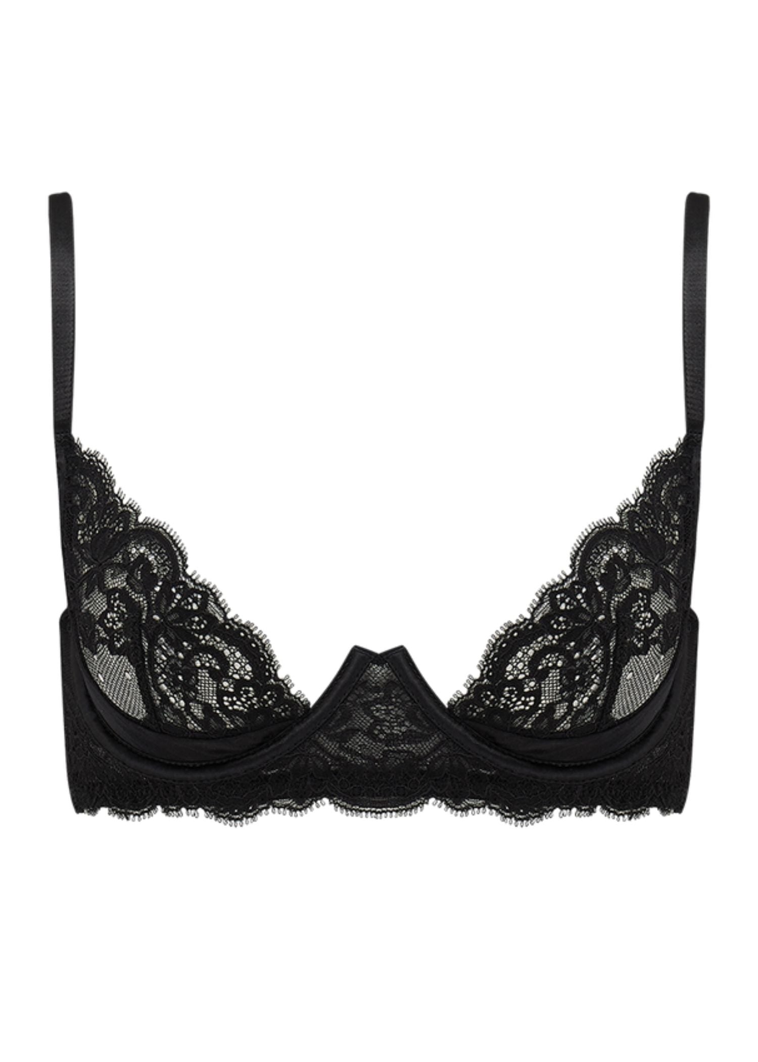 Coco de Mer Seraphine Black Lace Quarter Cup Plunge Bra - Sexy Lingerie