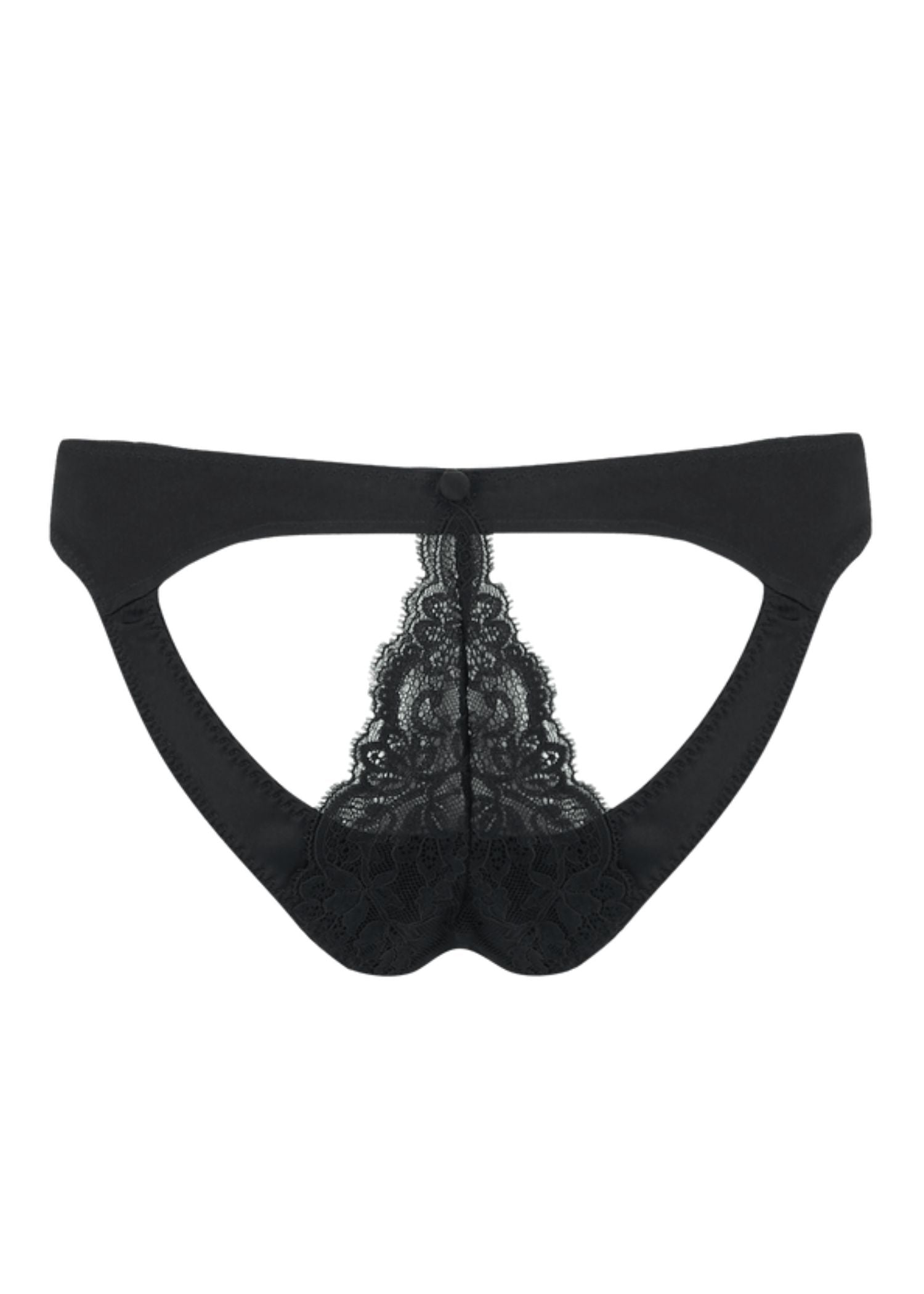 Coco de Mer Seraphine Black Lace Spanking Knicker - Open Back Brief - Sexy Lingerie