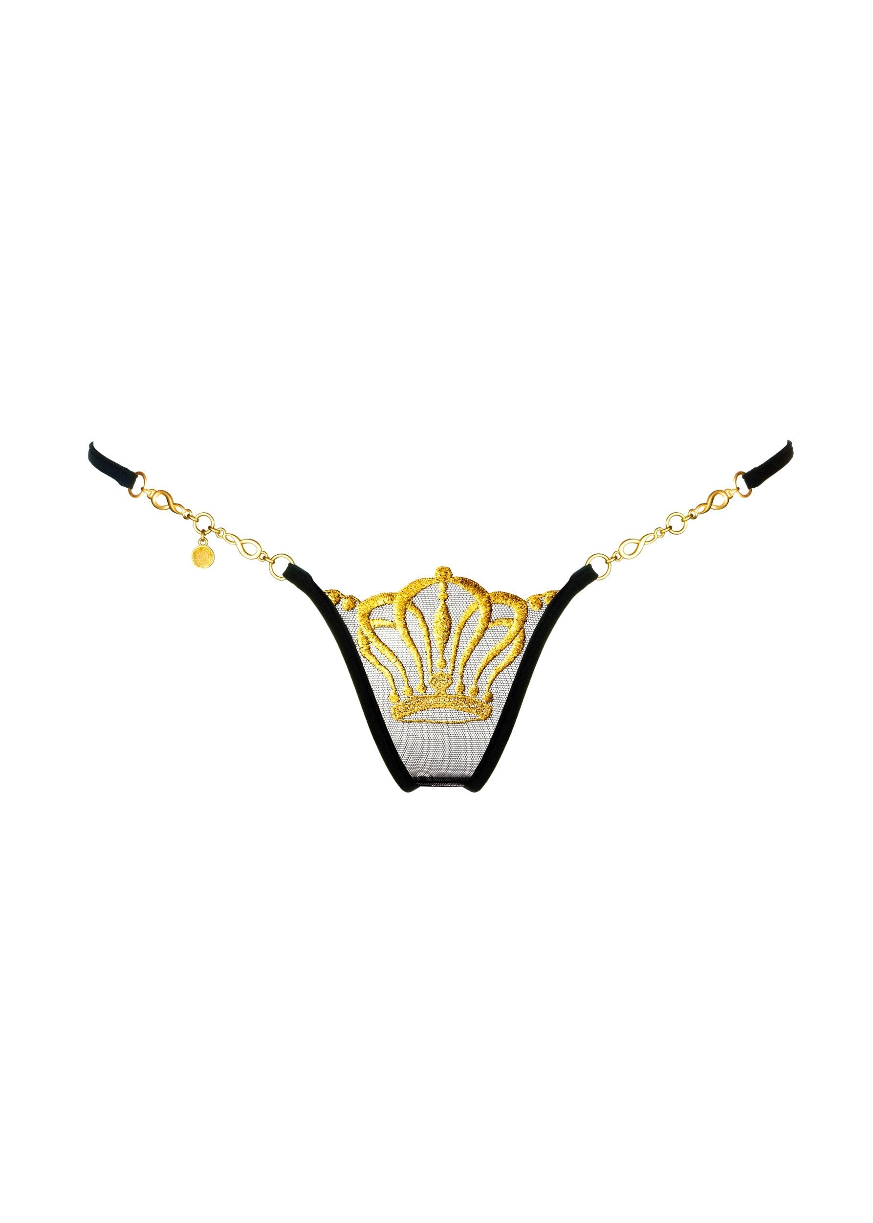 Queen of Love (Black) Luxury G-String-Bottoms-Lucky Cheeks-AvecAmourLingerie