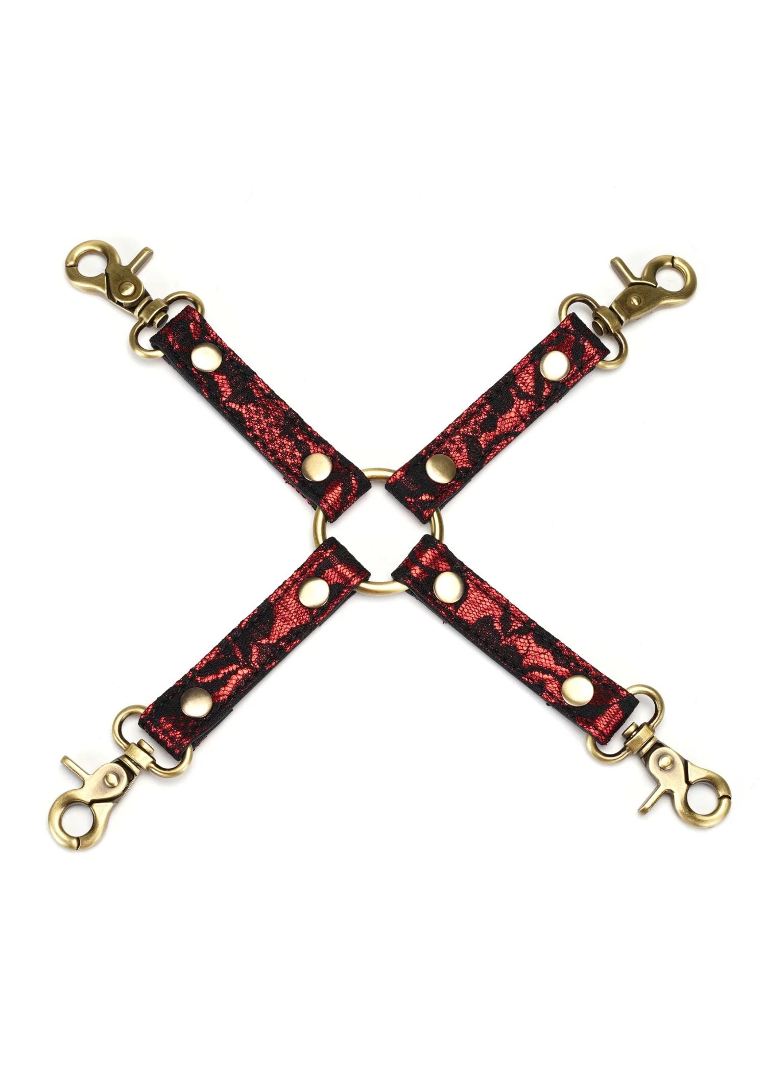 Liebe Seele Victorian Garden Red Lace Hogtie - Handcuff & Ankle Cuff Attachment - BDSM Bedroom Fun | Avec Amour Lingerie