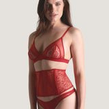 Maison Close Accorche Coeur Triangle Bra (Red) - Soft Cup Lace Bralette | Avec Amour Lingerie