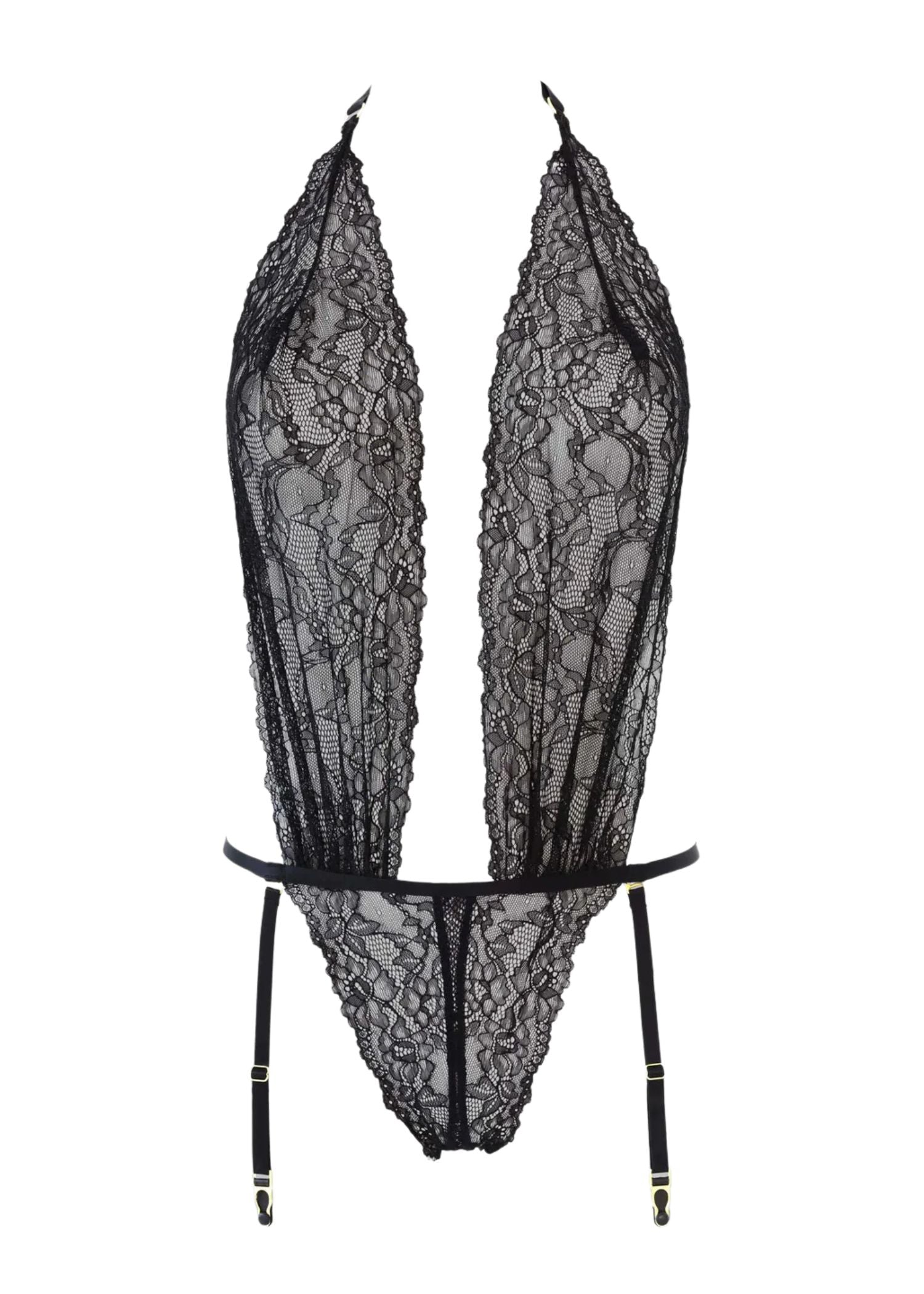 Maison Close Le Petit Secret Openable Thong Body (Black) - With Detachable Suspenders | Avec Amour Luxury Lingerie