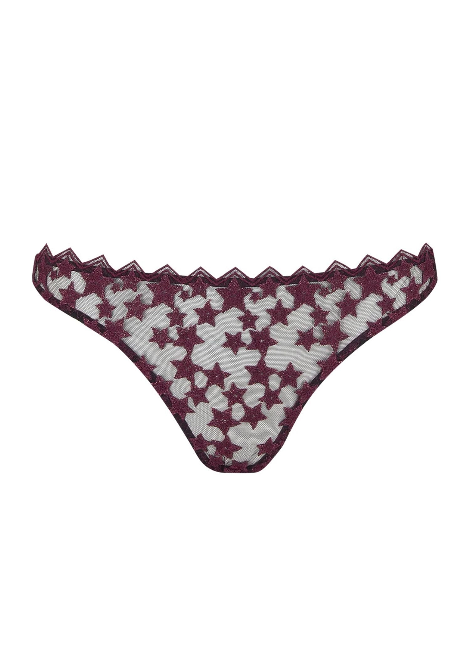 Muse by Coco de Mer Stella Ouvert Brazilian Knicker (Plum) - Luxury Lace Lingerie | Avec Amour Sexy Lingerie