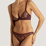 Muse by Coco de Mer Stella Ouvert Brazilian Knicker (Plum) - Luxury Lace Lingerie | Avec Amour Sexy Lingerie