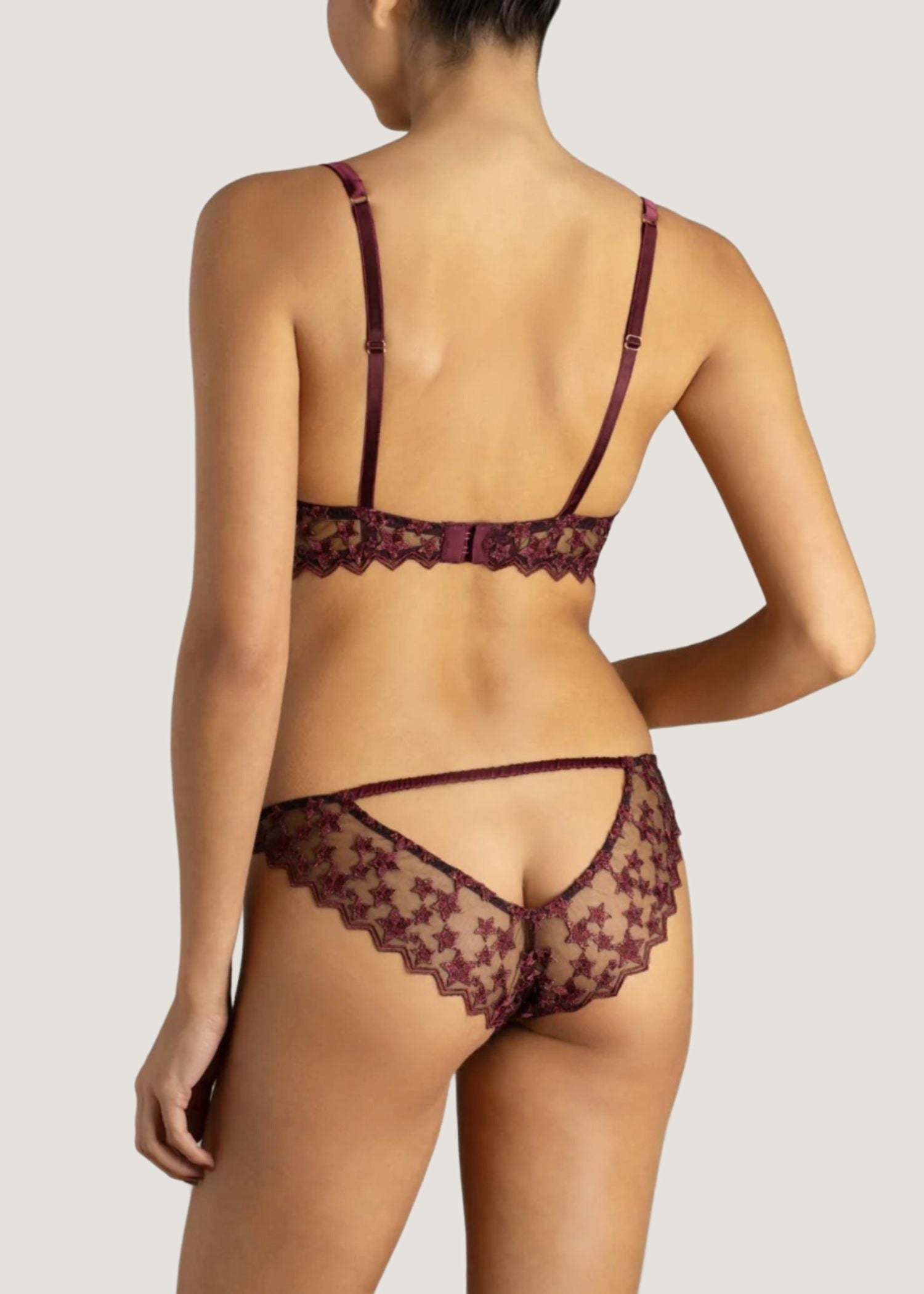 Muse by Coco de Mer Stella Ouvert Brazilian Knicker (Plum) - Luxury Lace Lingerie | Avec Amour Sexy Lingerie