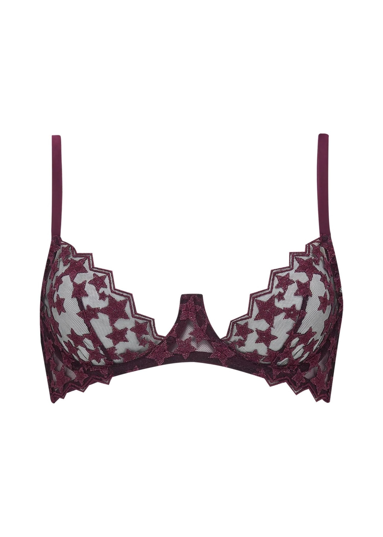 Muse by Coco de Mer Stella Plunge Bra (Plum) - Luxury Lace Lingerie | Avec Amour Sexy Lingerie