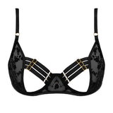 The Lovis Davis Black Lace Mesh Cupless Open Bra - Luxury Lingerie