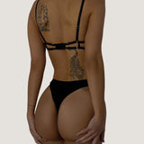 The Lovis Davis Black Lace Mesh Cupless Open Bra - Luxury Lingerie