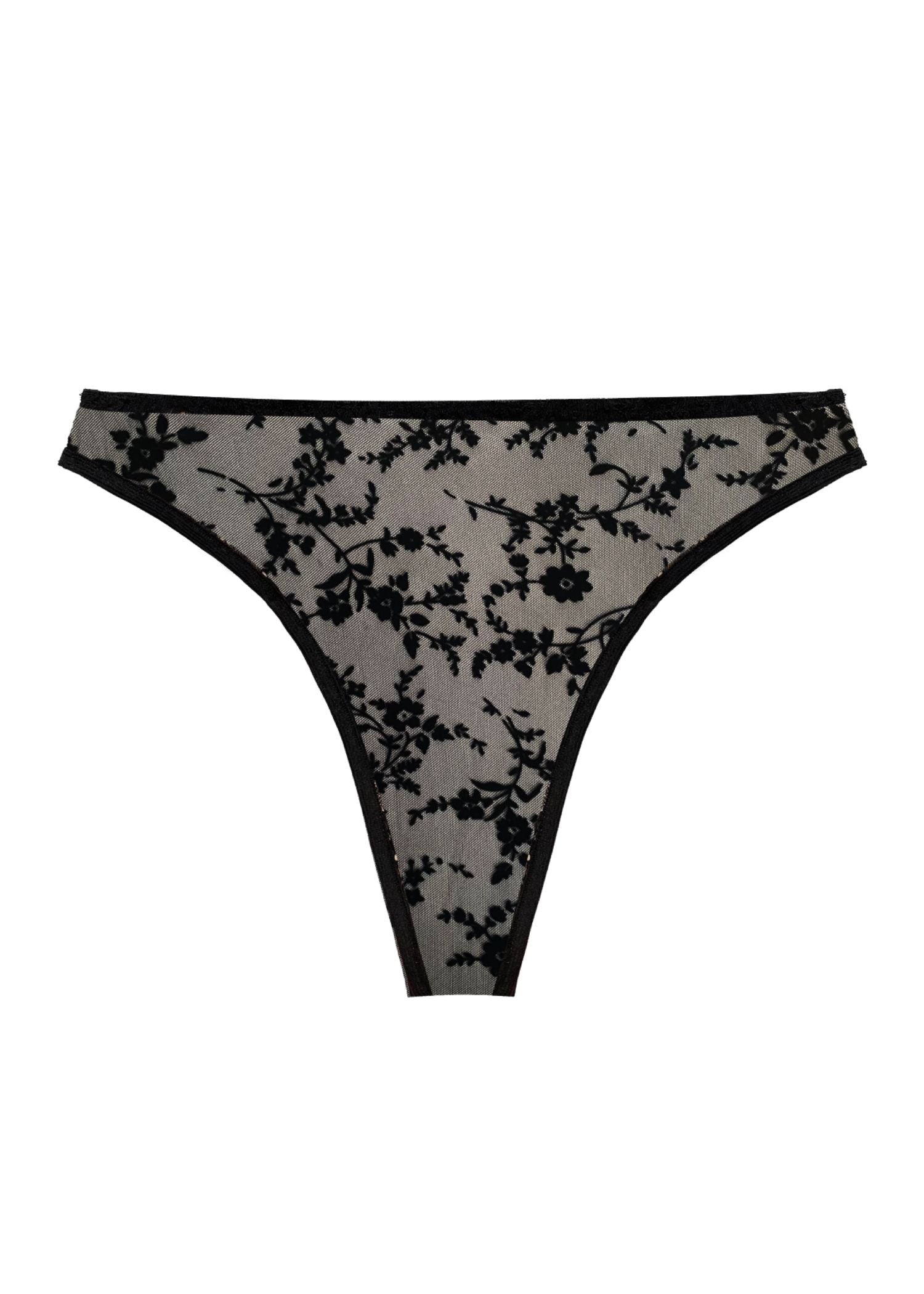The Lovis Elma Black Lace Mesh Thong - Luxury Lingerie