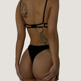 The Lovis Elma Black Lace Mesh Thong - Luxury Lingerie