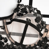 Unleash/ed Andrea Underwired Bra, Thong & Suspender Lingerie Set (Black / Nude) | Avec Amour Sexy Lingerie