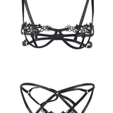 Unleash/ed Brenda Black Open Cupless Bra & Open Thong - Lingerie Set | Avec Amour Lingerie