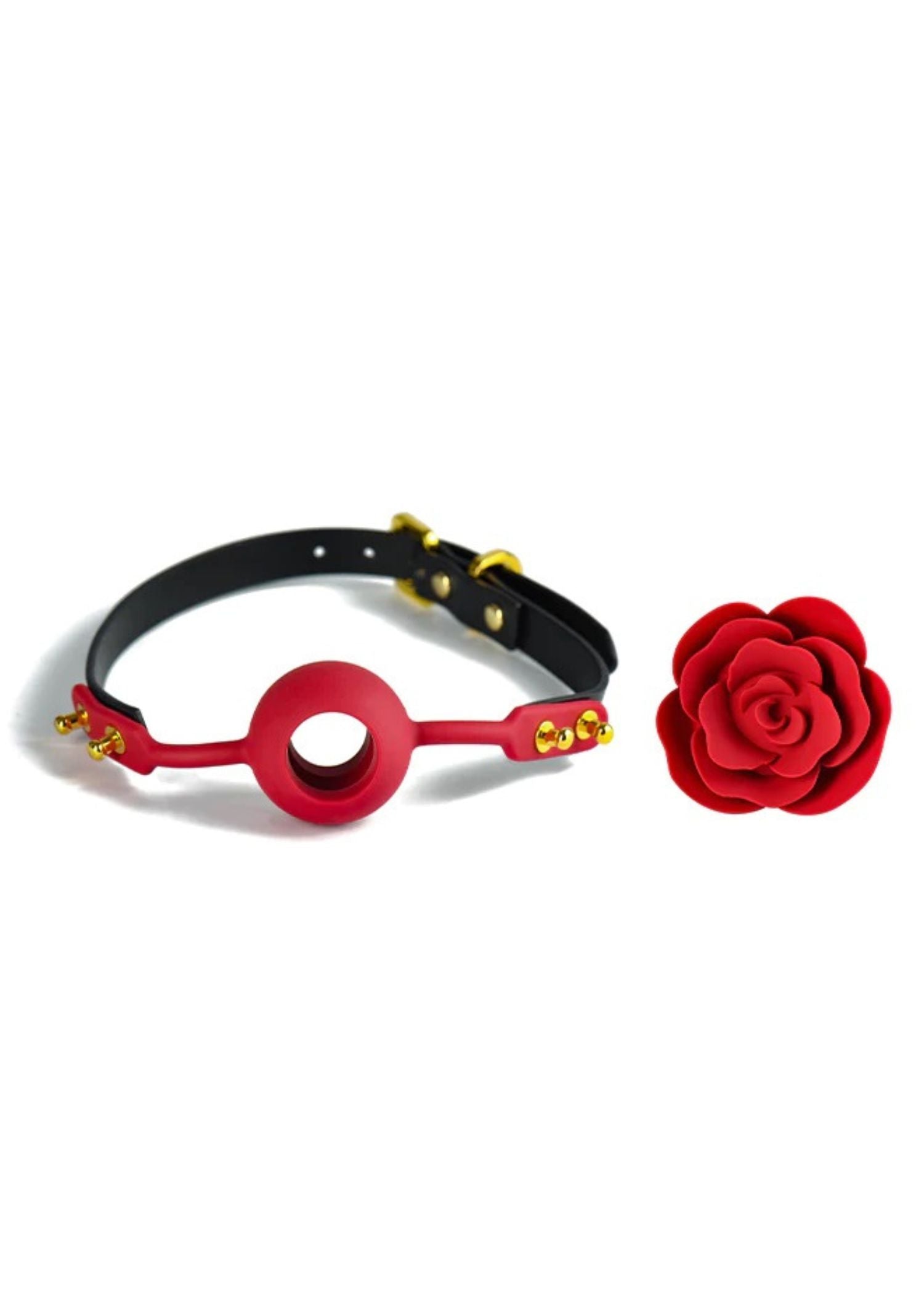 UPKO Rose Ball Gag (Black Strap) - BDSM Bondage Bedroom Fun