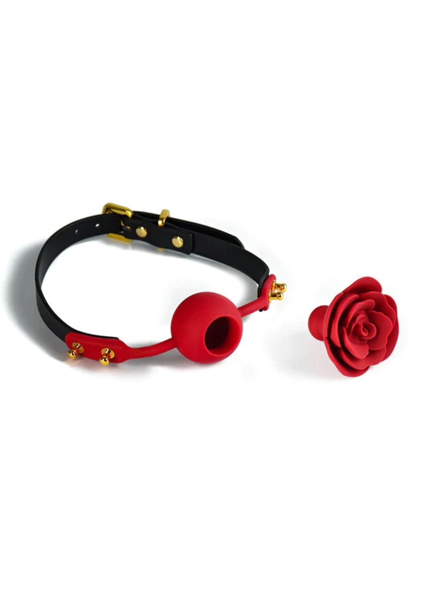 UPKO Rose Ball Gag (Black Strap) - BDSM Bondage Bedroom Fun
