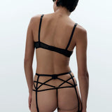 Bluebella Nova Open Cup Bra, Thong & Suspender (Black) | Avec Amour Luxury Lingerie