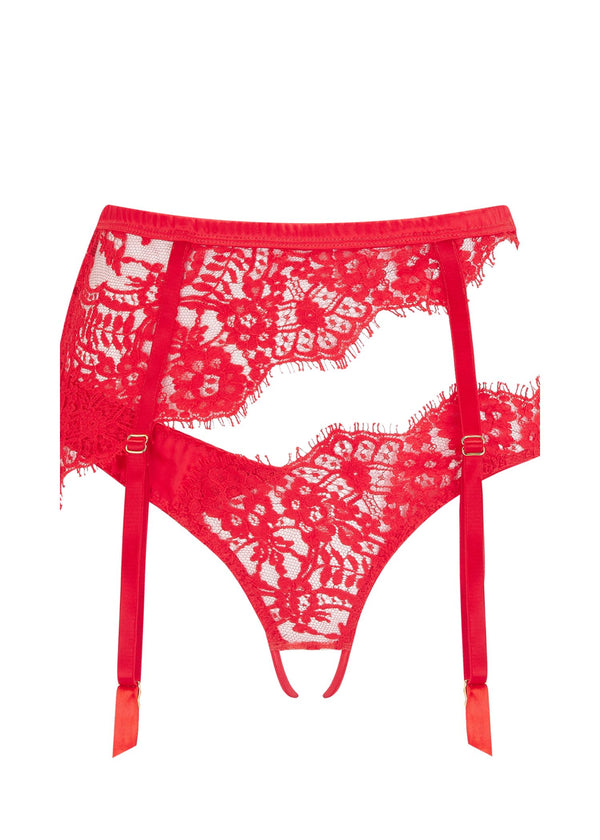Coco de Mer Open Suspender Knicker (Red) | Avec Amour Sexy Lingerie