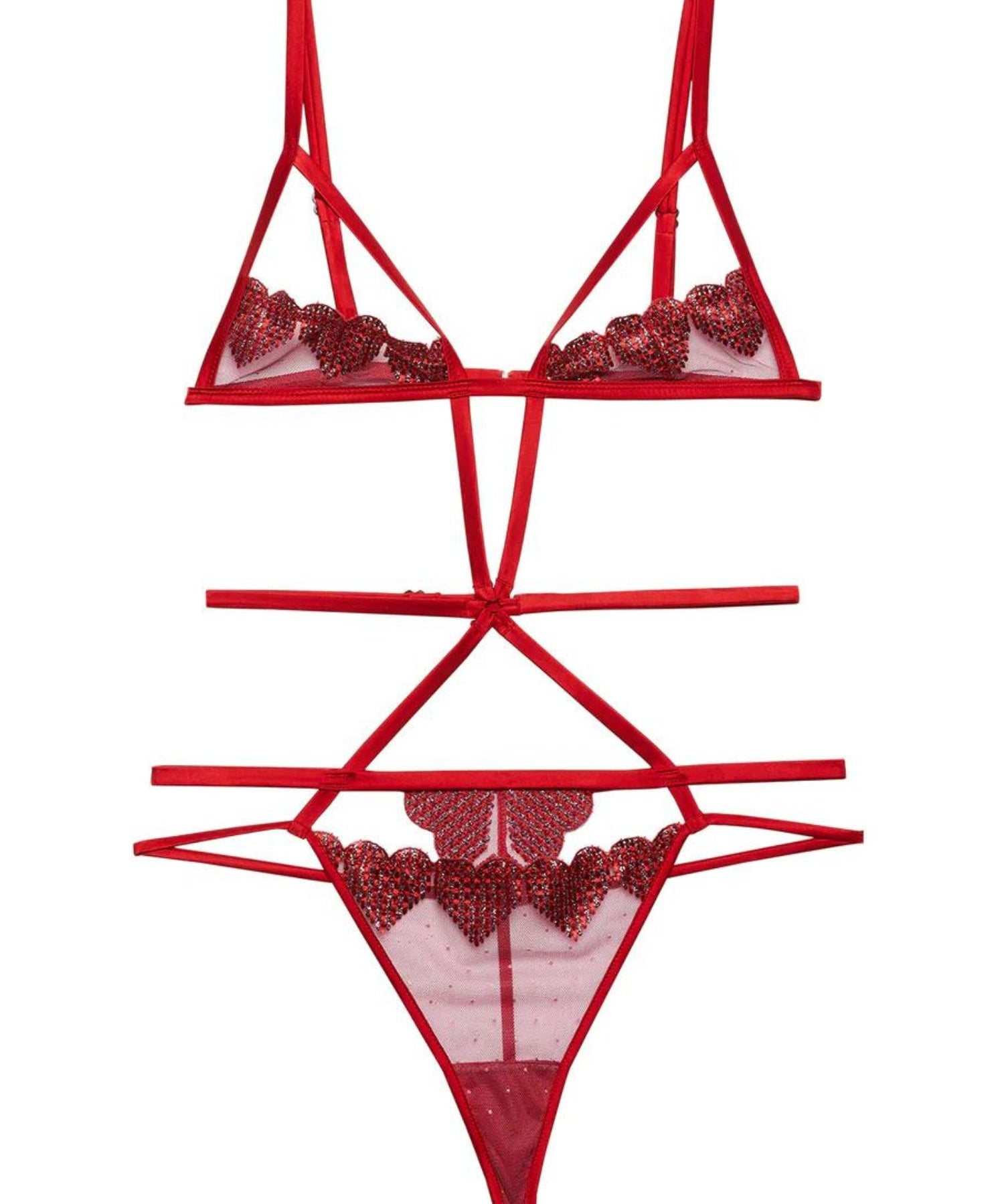 Fleur Du Mal Heart Embroidery Ouvert Bodysuit (Rouge) | Avec Amour Sexy Lingerie