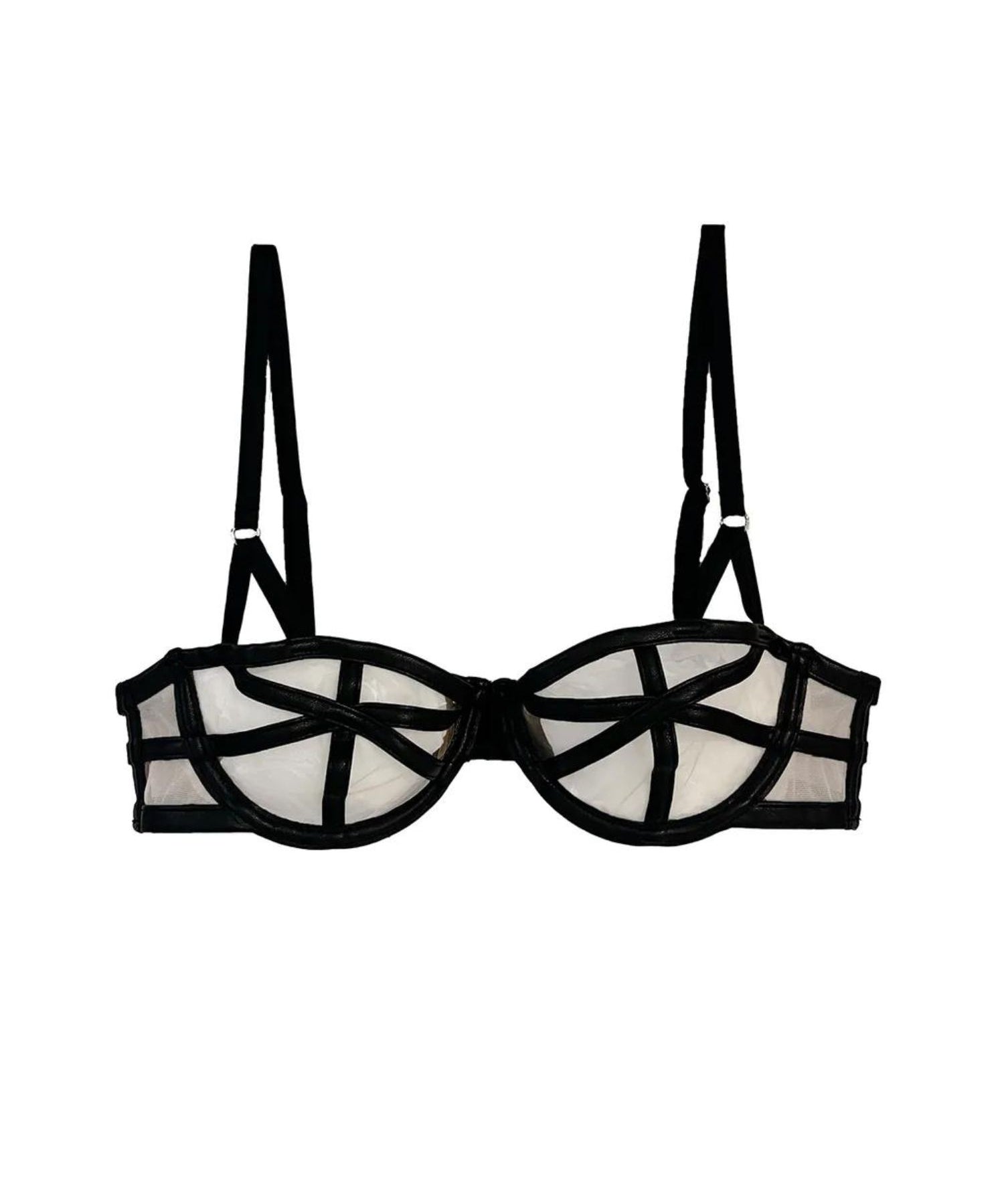 Fleur Du Mal Vegan Leather Caged Balconette Bra (Black) | Avec Amour Sexy Lingerie