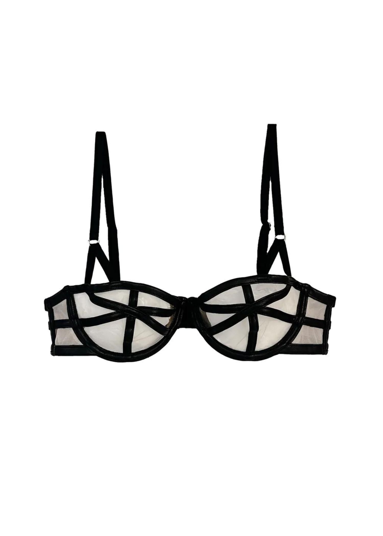 Fleur Du Mal Vegan Leather Caged Balconette Bra (Black) | Avec Amour Sexy Lingerie