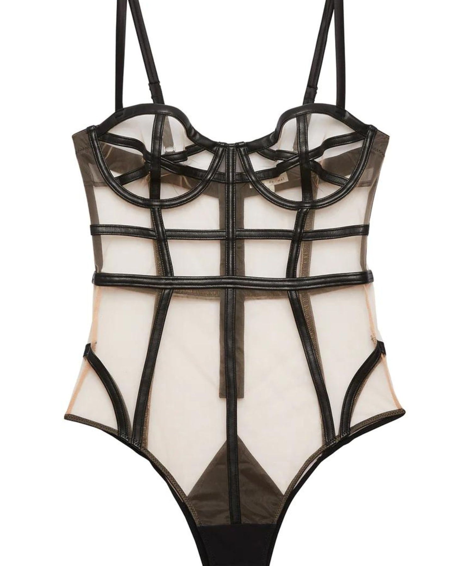 Fleur Du Mal Vegan Leather Caged Bodysuit (Black) | Avec Amour Sexy Lingerie