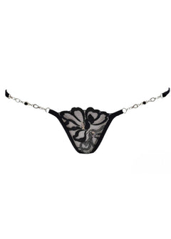 Lucky Cheeks BLACK HOLLYHOCK Luxury G-String (Black) | Avec Amour Sexy Lingerie