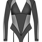 Maison Close L'AMOUREUSE Long Sleeves Thong Body with Suspenders (Black) | Avec Amour Sexy Lingerie