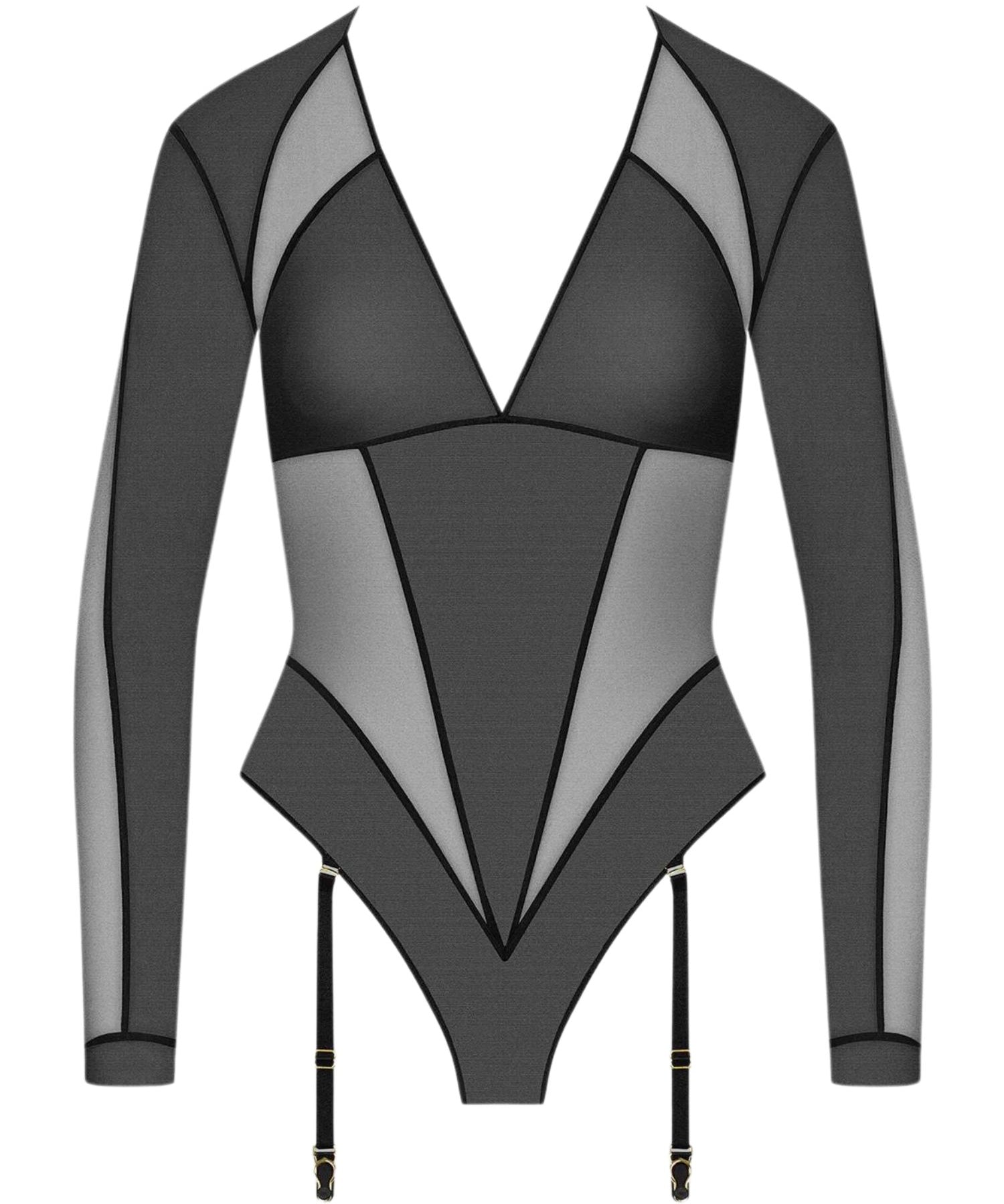Maison Close L'AMOUREUSE Long Sleeves Thong Body with Suspenders (Black) | Avec Amour Sexy Lingerie