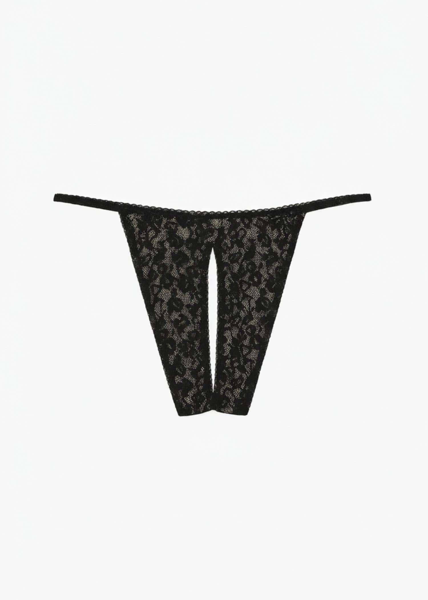 AVAM Stretch Lace Openable Thong (Black) | Avec Amour Lingerie