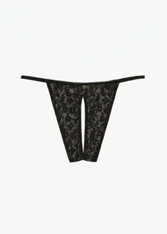 AVAM Stretch Lace Openable Thong (Black) | Avec Amour Lingerie