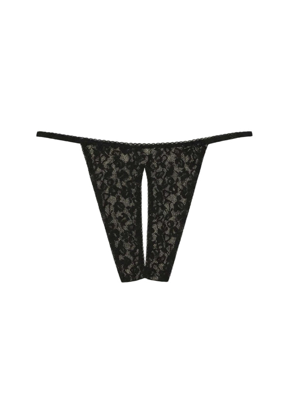 AVAM Stretch Lace Openable Thong (Black) | Avec Amour Lingerie