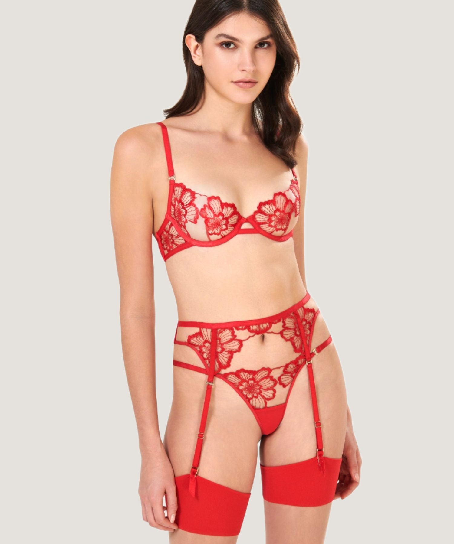 Bluebella CATALINA Suspender (Tomato Red/Sheer) | Avec Amour Sexy Lingerie