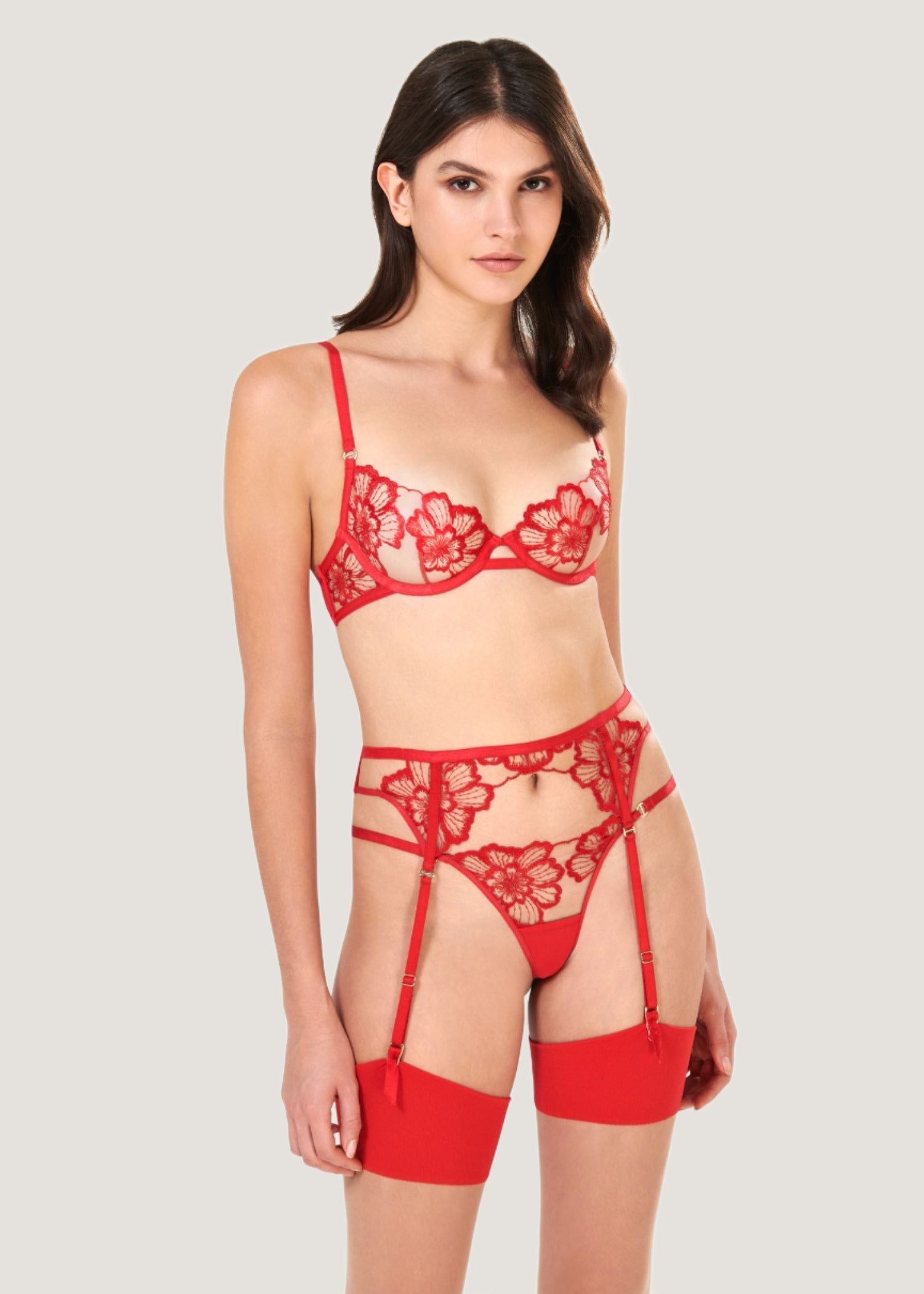 Bluebella CATALINA Suspender (Tomato Red/Sheer) | Avec Amour Sexy Lingerie