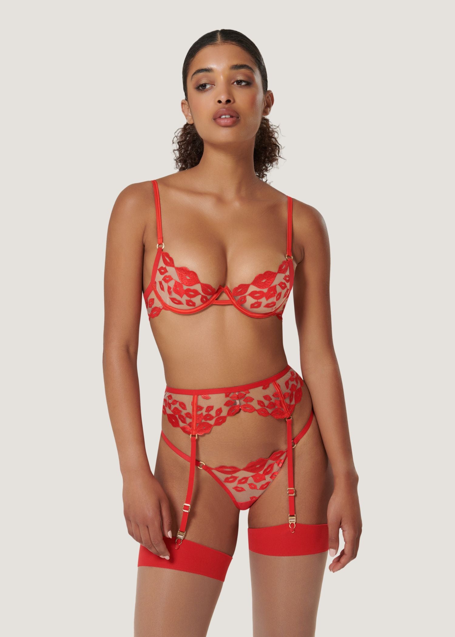 Bluebella MARIAN Suspender (Tomato Red/Sheer) | Avec Amour Sexy Lingerie