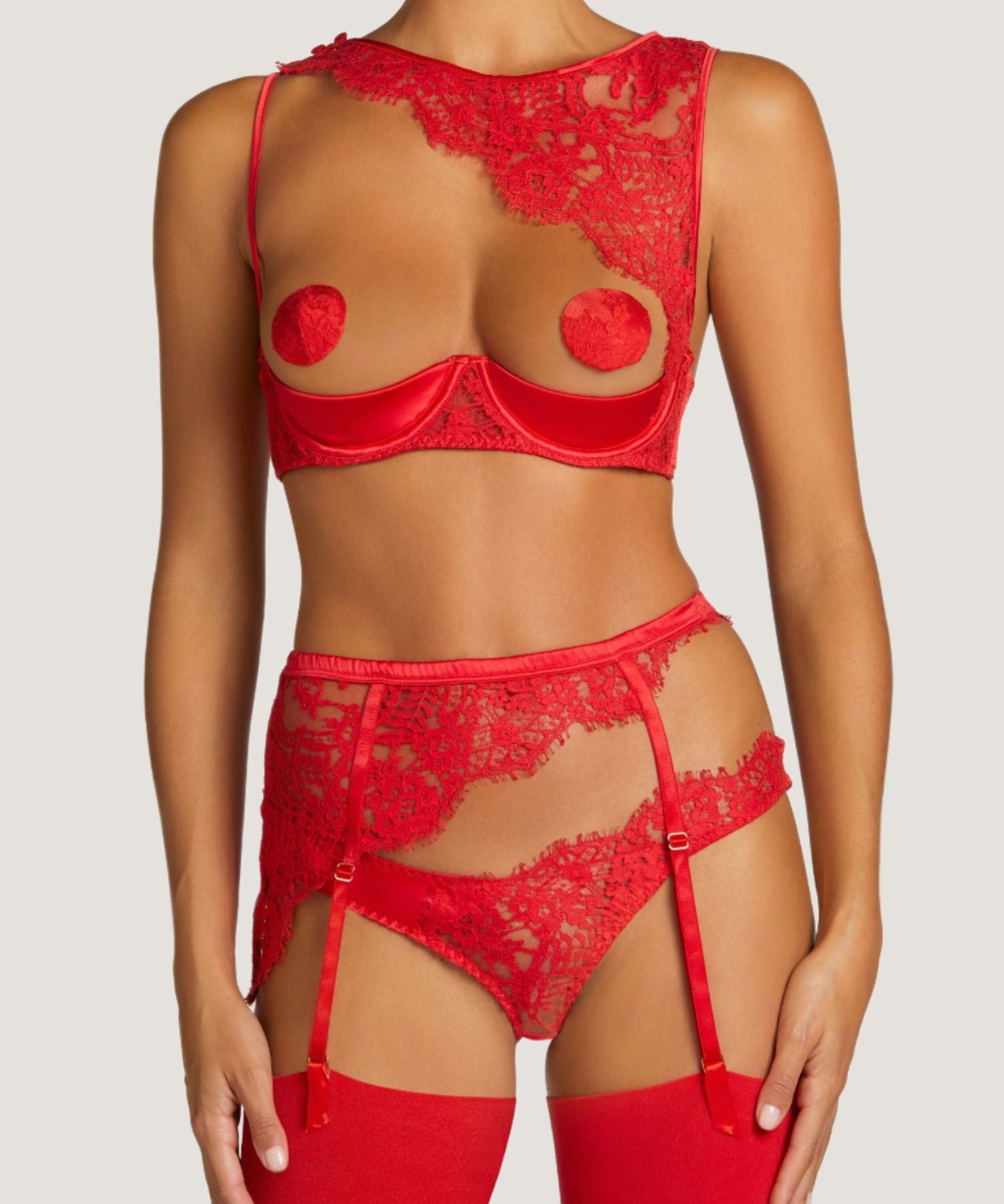 Coco de Mer MARELLA Open Suspender Knicker (Red) | Avec Amour Sexy Lingerie