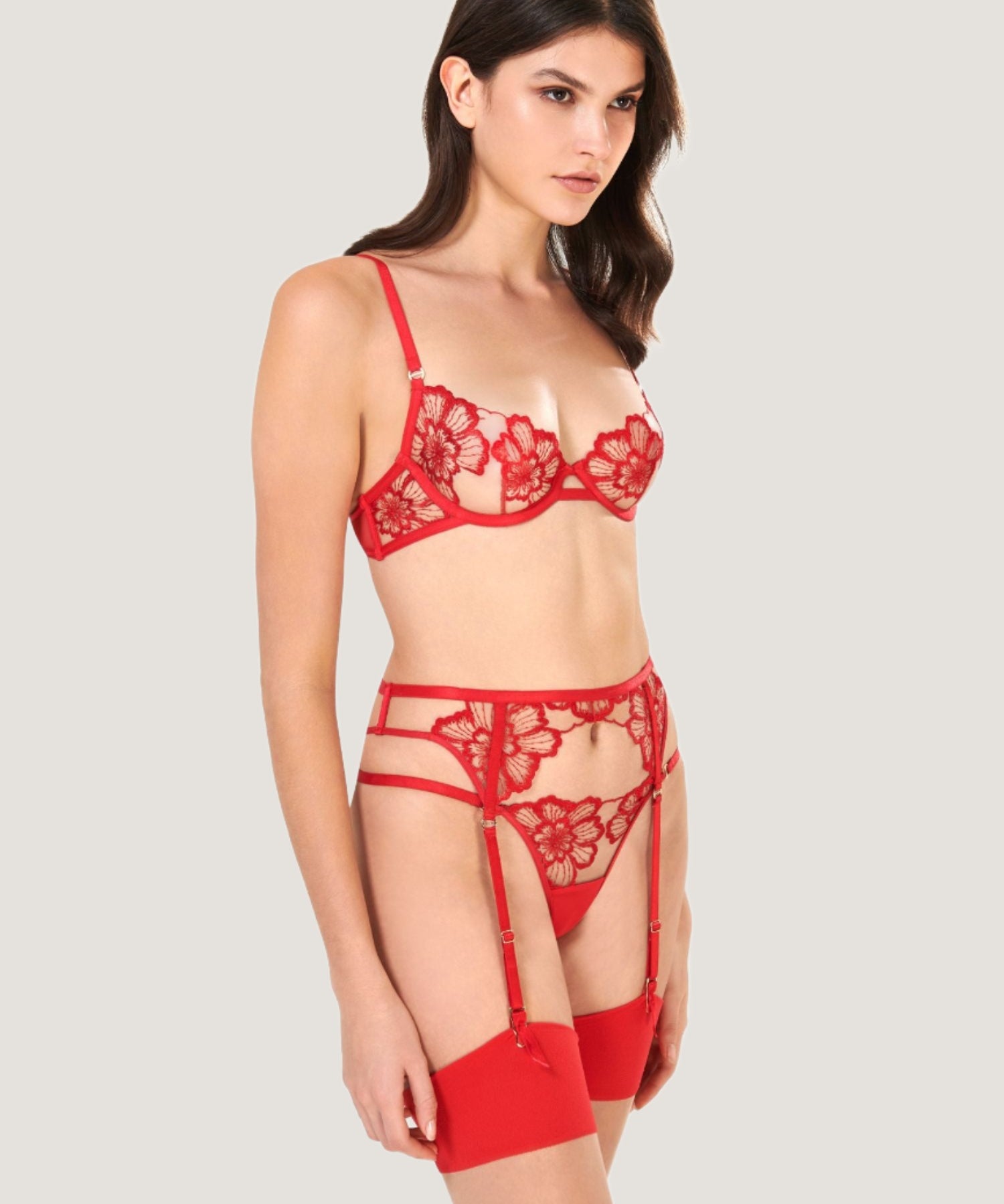 Bluebella CATALINA Suspender (Tomato Red/Sheer) | Avec Amour Sexy Lingerie
