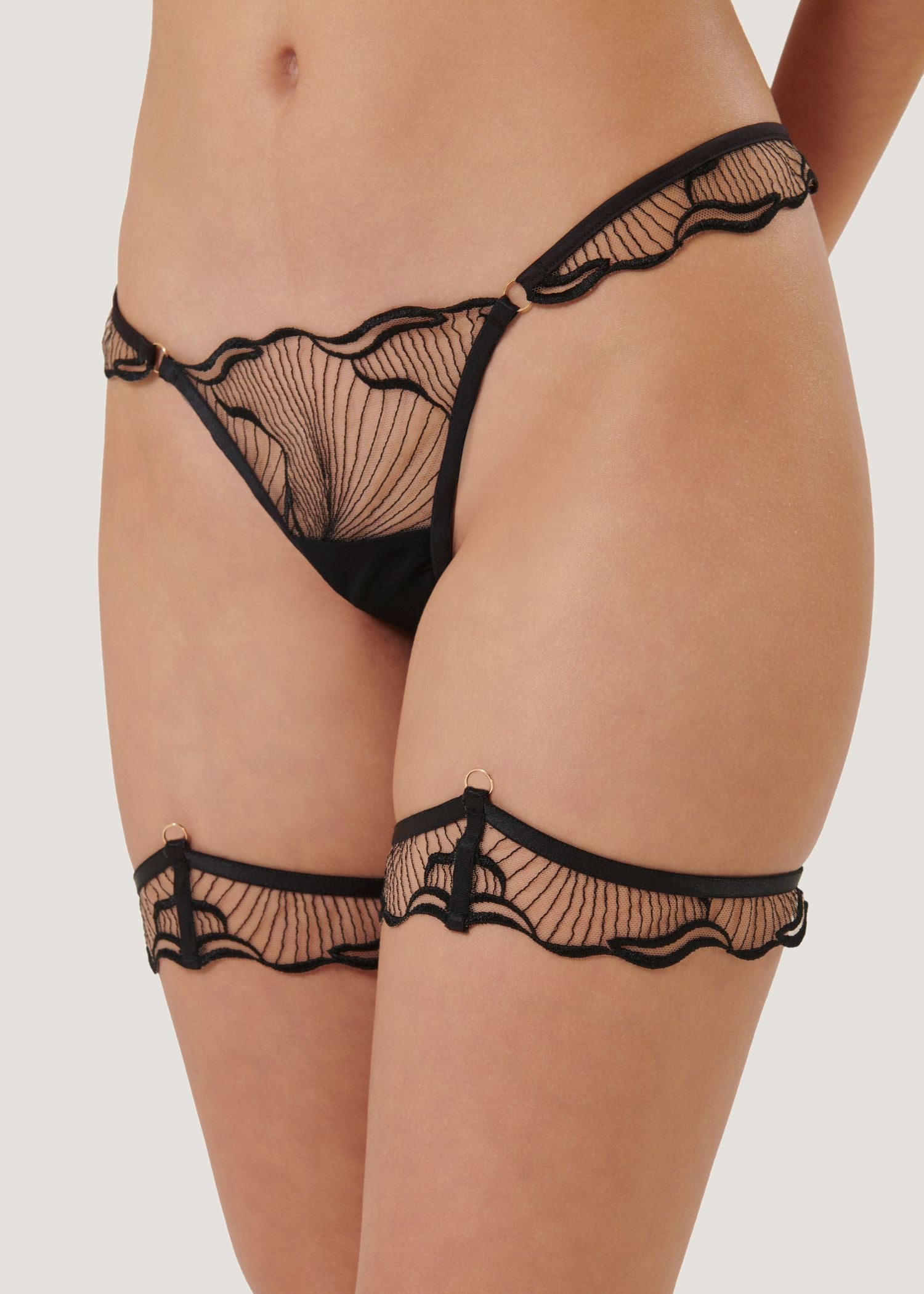 Bluebella MARABEL Detachable Thigh Garters (Black/Sheer) | Avec Amour Sexy Lingerie
