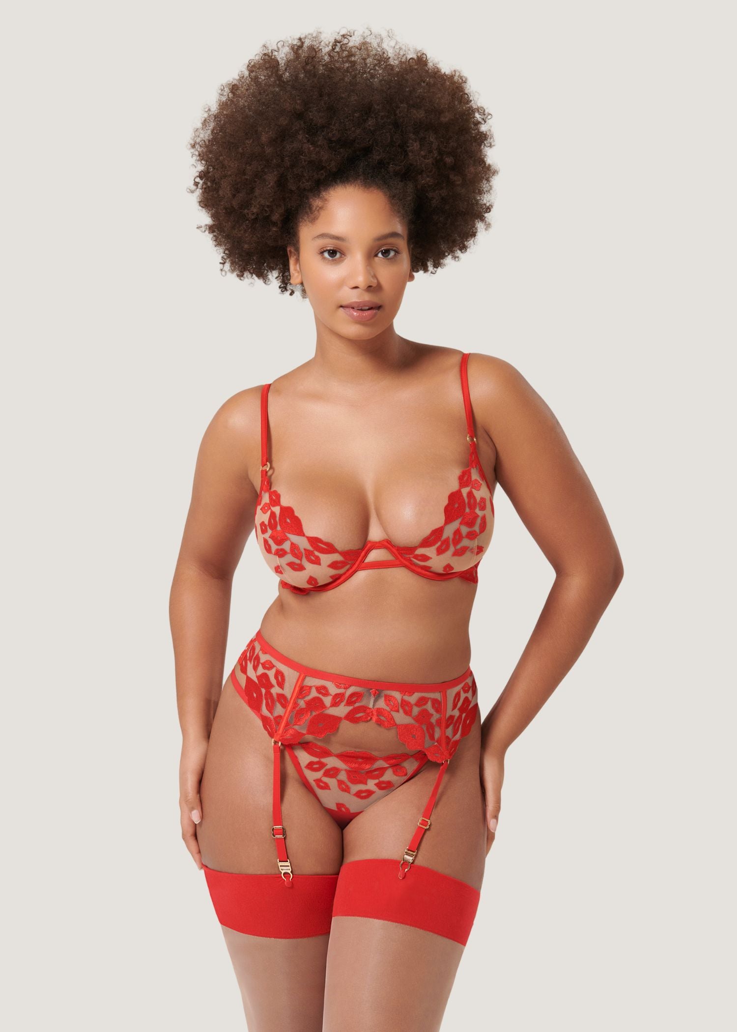 Bluebella MARIAN Suspender (Tomato Red/Sheer) | Avec Amour Sexy Lingerie
